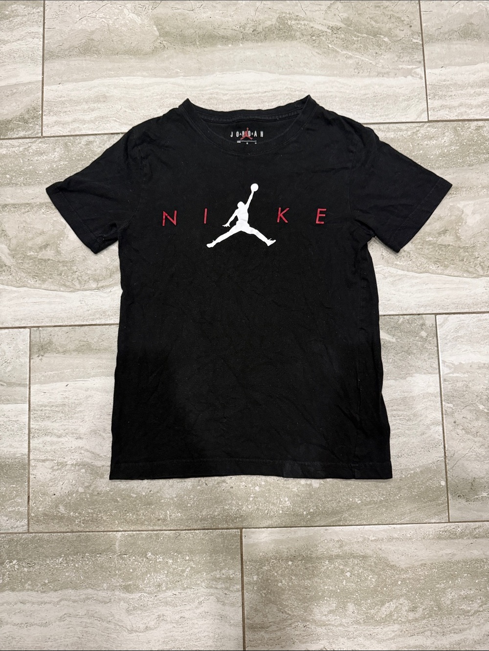 Nike Black Short Sleeve Jordan Jumpman Tee with Red Lettering